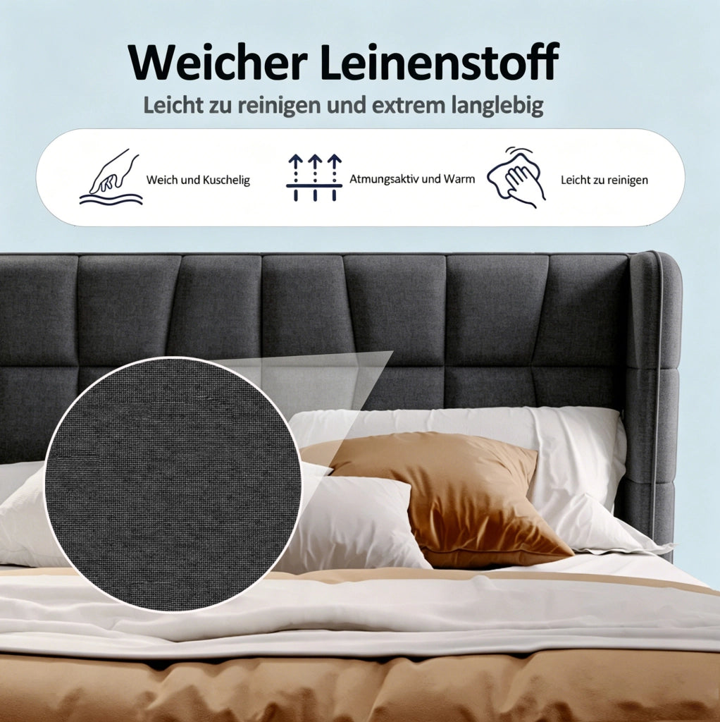 Letto matrimoniale imbottito contenitore 180x200 cm grigio