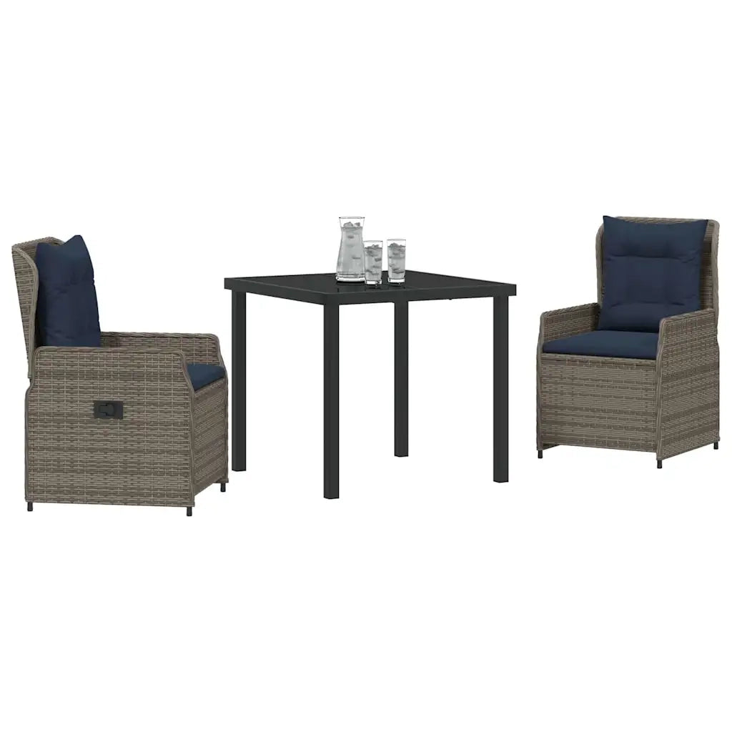 Set da Pranzo per Giardino con cuscino 3 pcs Grigio Poly Rattan 3381030