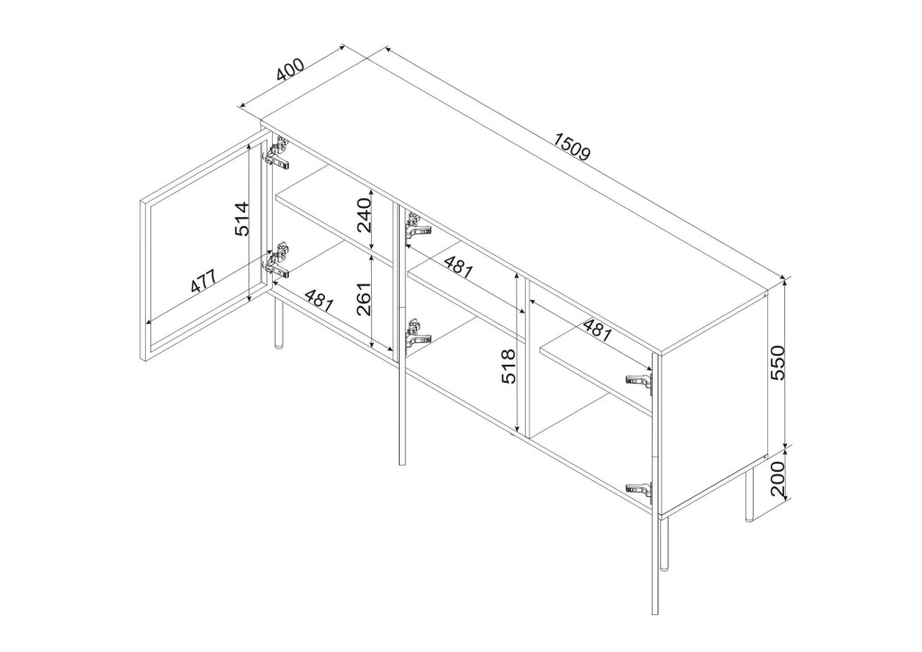 Madia Conzano, Credenza 3 Ripiani, 150x40x75h cm Marrone