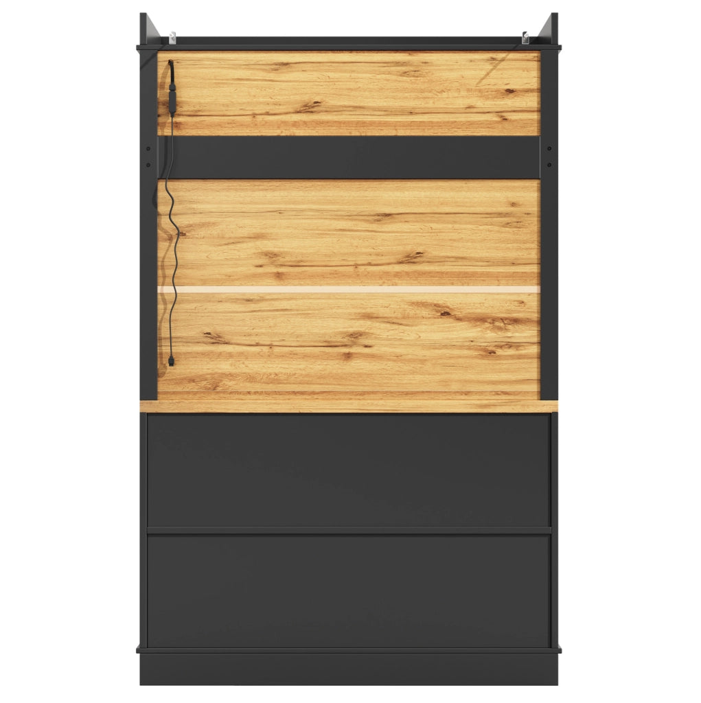 Set di 2 credenze da cucina con LED USB; 107x43x184 cm; MDF e metallo; nere