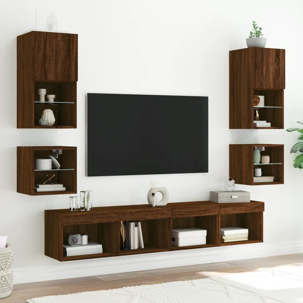 Mobili TV a Parete con Luci LED 2pz-Set di 2 Credenza per TV sospesa Rovere Marrone 30x28,5x30cm