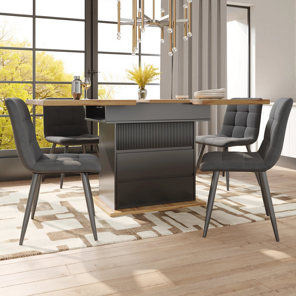 Tavolo da pranzo allungabile con vano contenitore e chiusura ammortizzata magnetica per cucina nero naturale 110 × 80 × 75 cm