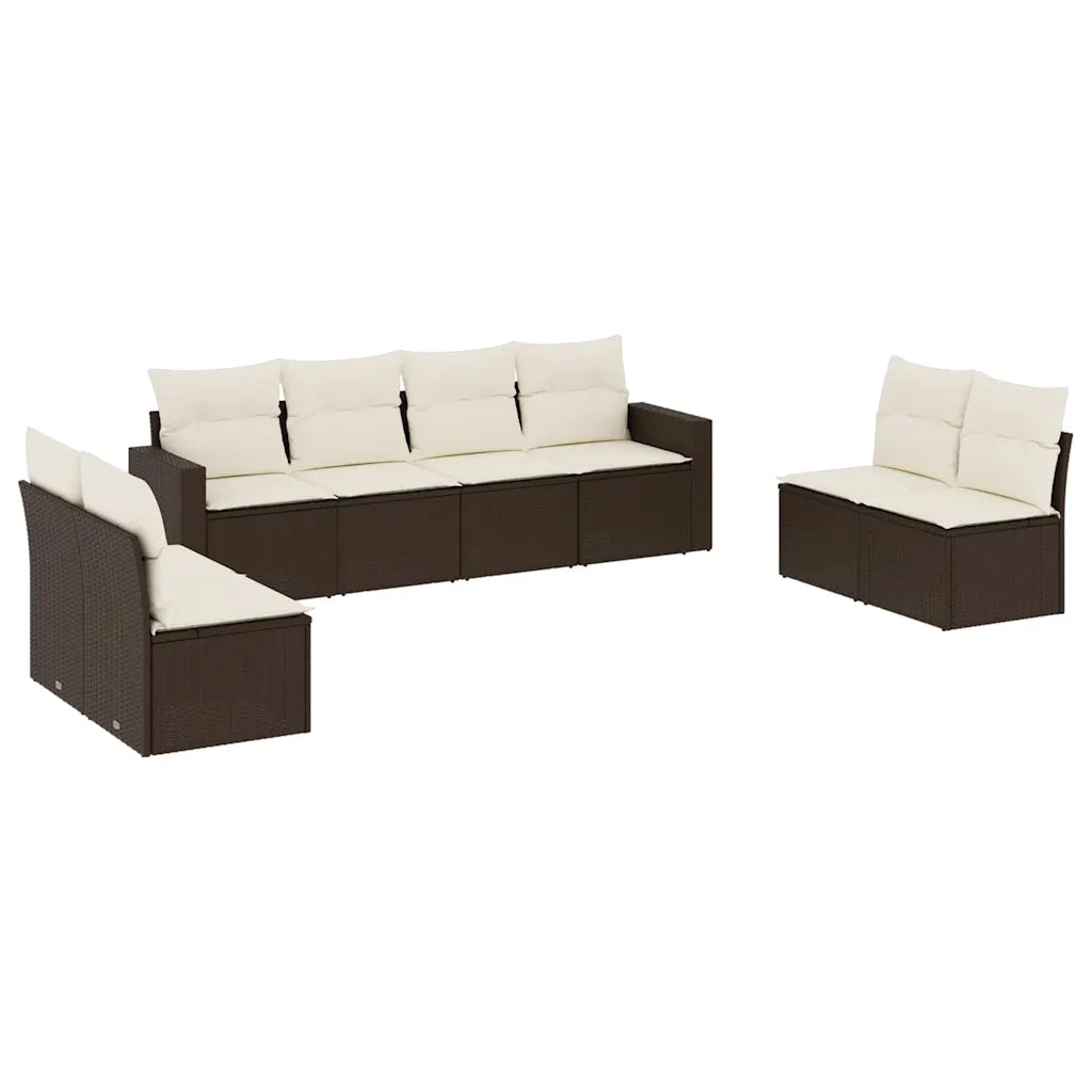 Set Divani da Giardino 8 pz con Cuscini Marrone in Polyrattan 3218843