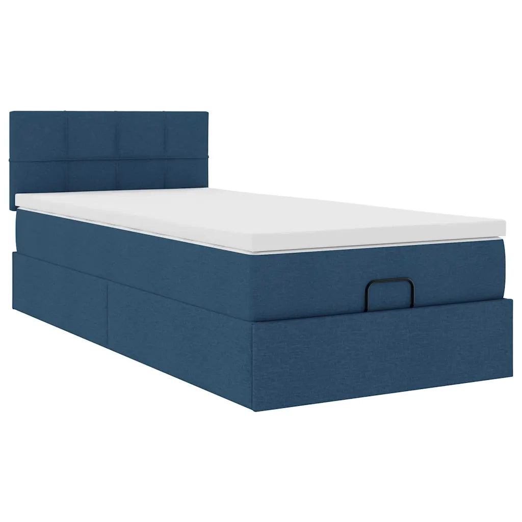 Pouf Letto con Materasso Blu 100x200 cm in Tessuto