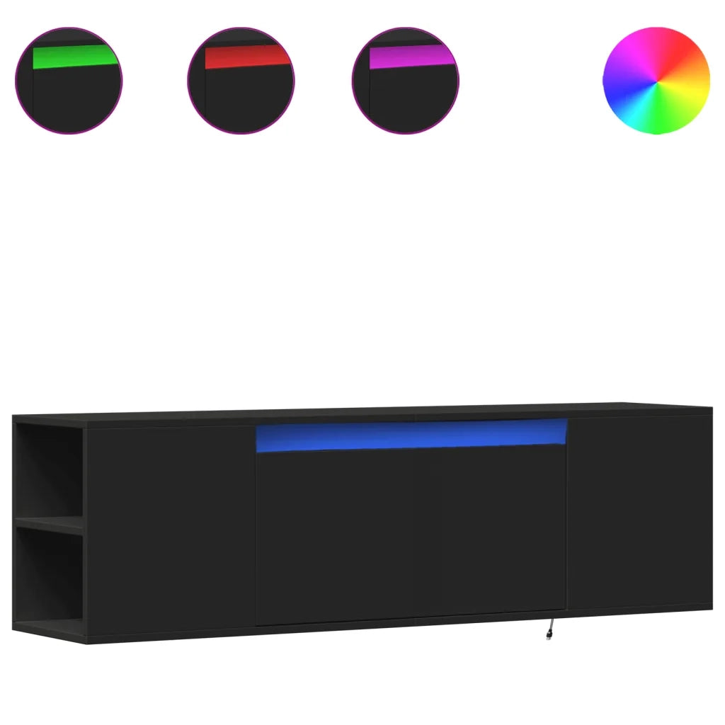 Mobile TV a Parete con Luci LED Nero 135x31x39,5 cm