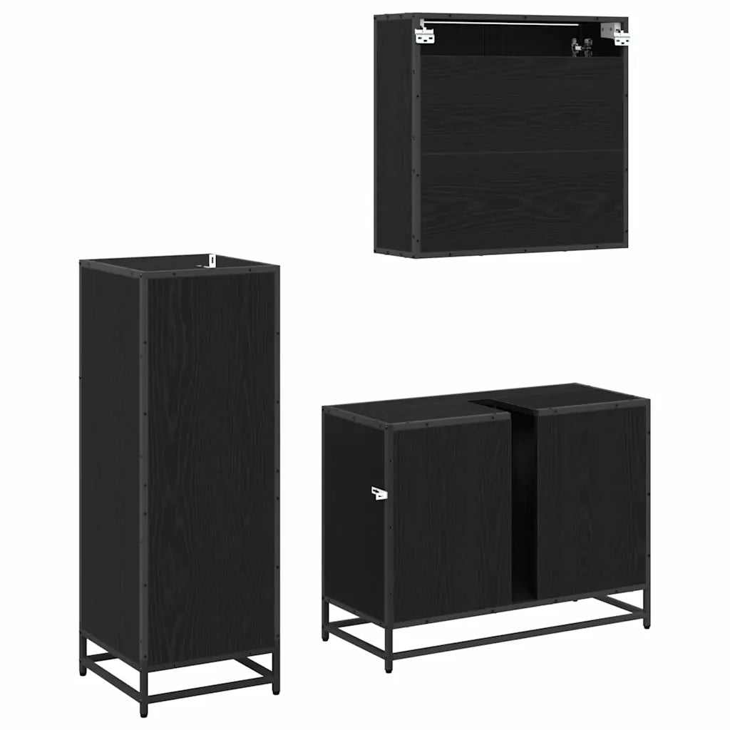 Set di mobili per il bagno 3 pcs Rovere Nero Legno multistrato