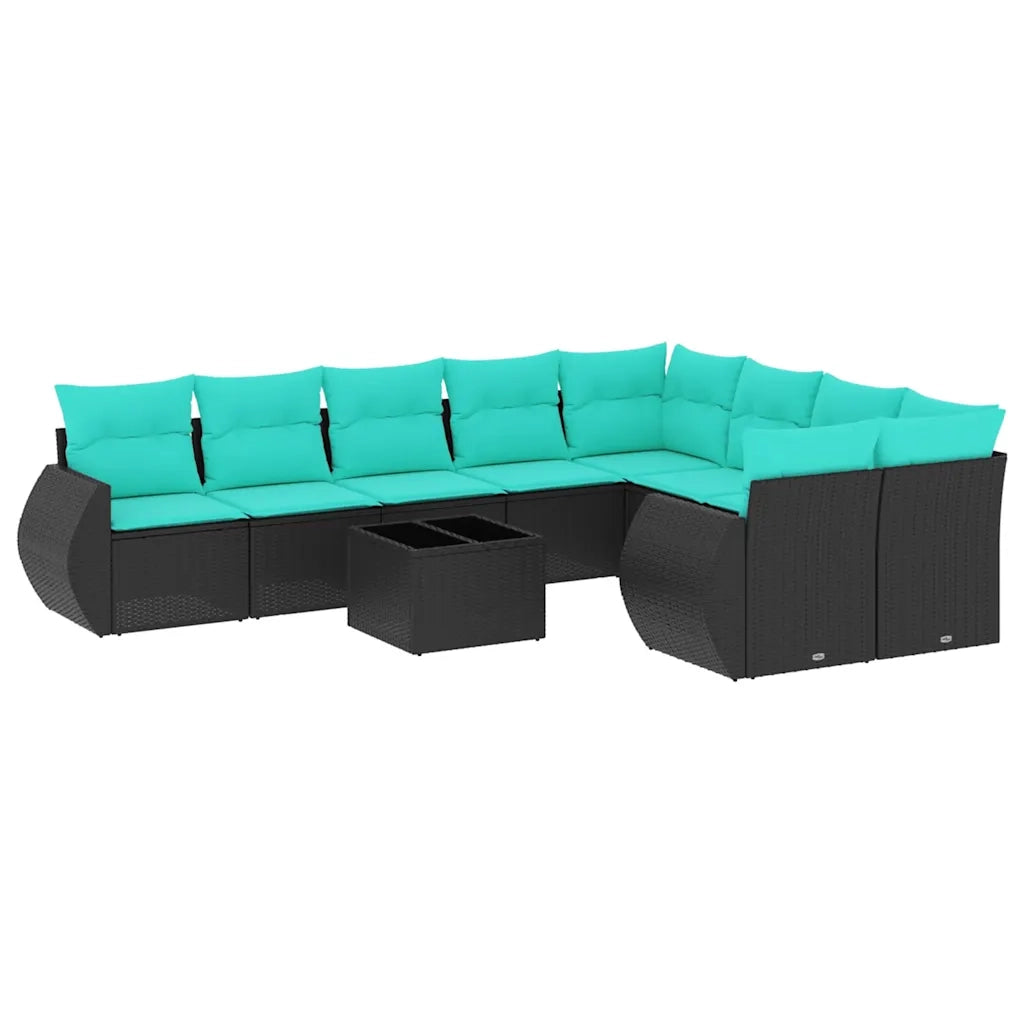 Set Divani da Giardino 10 pz con Cuscini Nero in Polyrattan 3221846