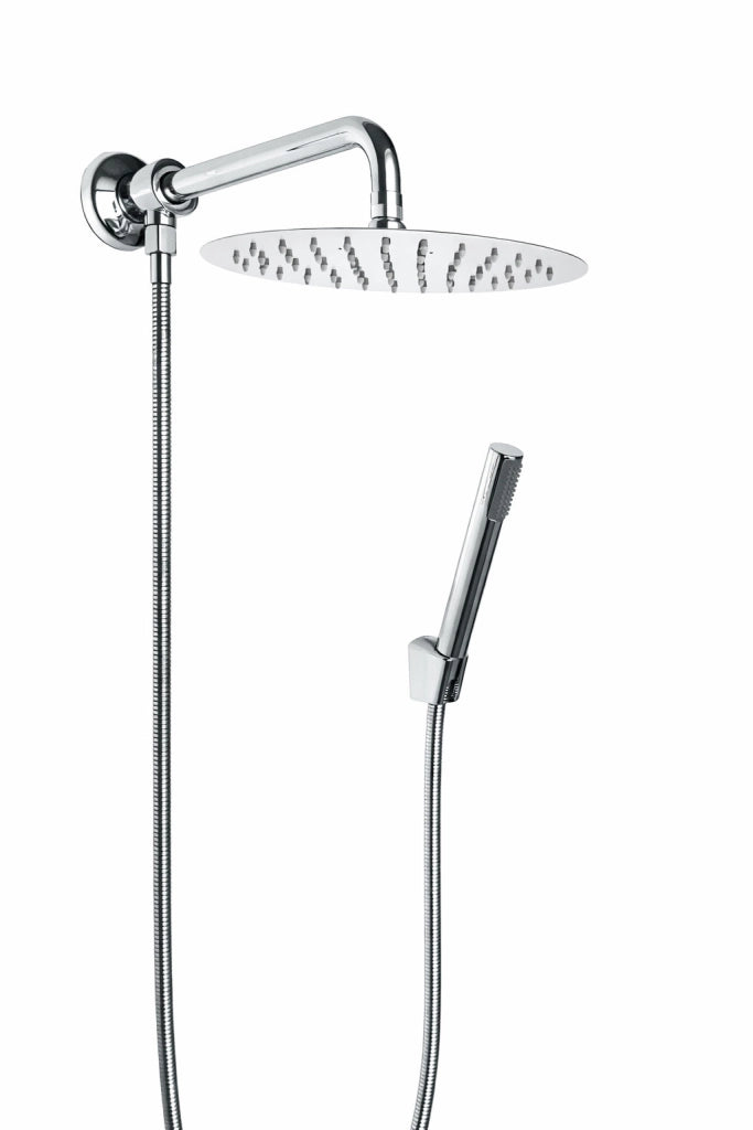 Kit set doccia deviatore a pressione con doccetta tonda, soffione 20 cm braccio 30 cm