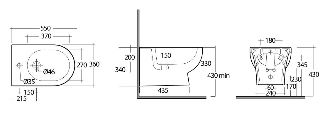 Bidet sospeso tonique con fissaggi nascosti