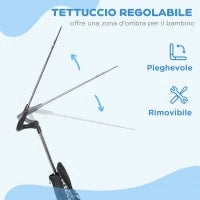 Triciclo per Bambini con Maniglione di Spinta, Tettuccio, Barra di Sicurezza e Box, 105x47x89 cm, Bianco e Nero