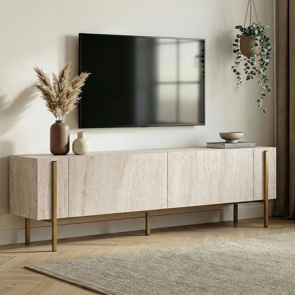Noga, Mobile Porta tv 2 Ante, 180x30x45h cm Bianco Marmo