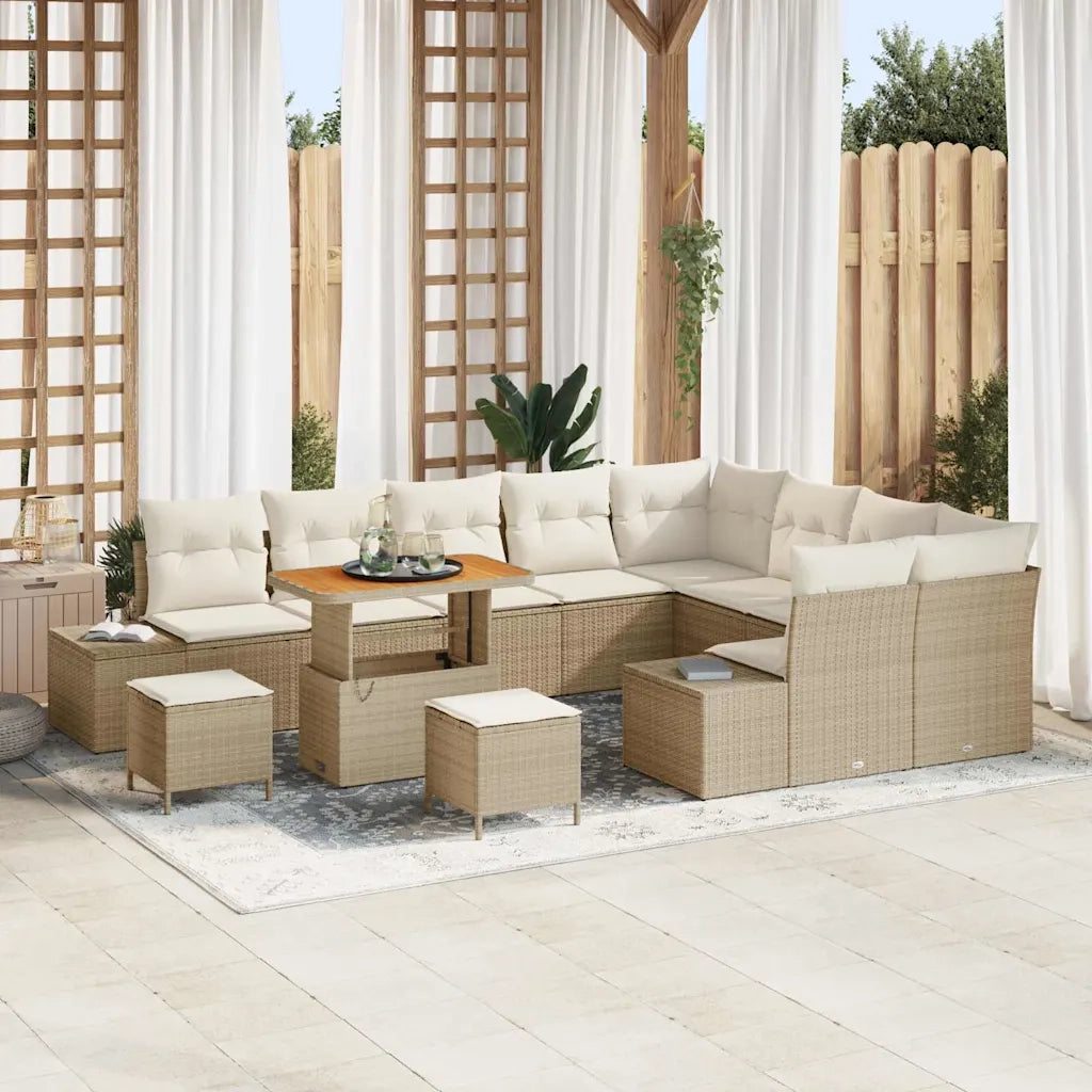 Set Divano da Giardino con cuscino 12 pcs Beige polyrattan