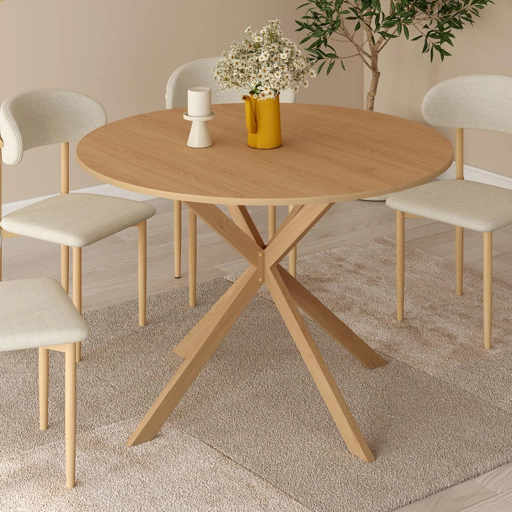 ALIX Tavolo da pranzo rotondo per 6 persone con gamba a ragno effetto faggio 110 cm