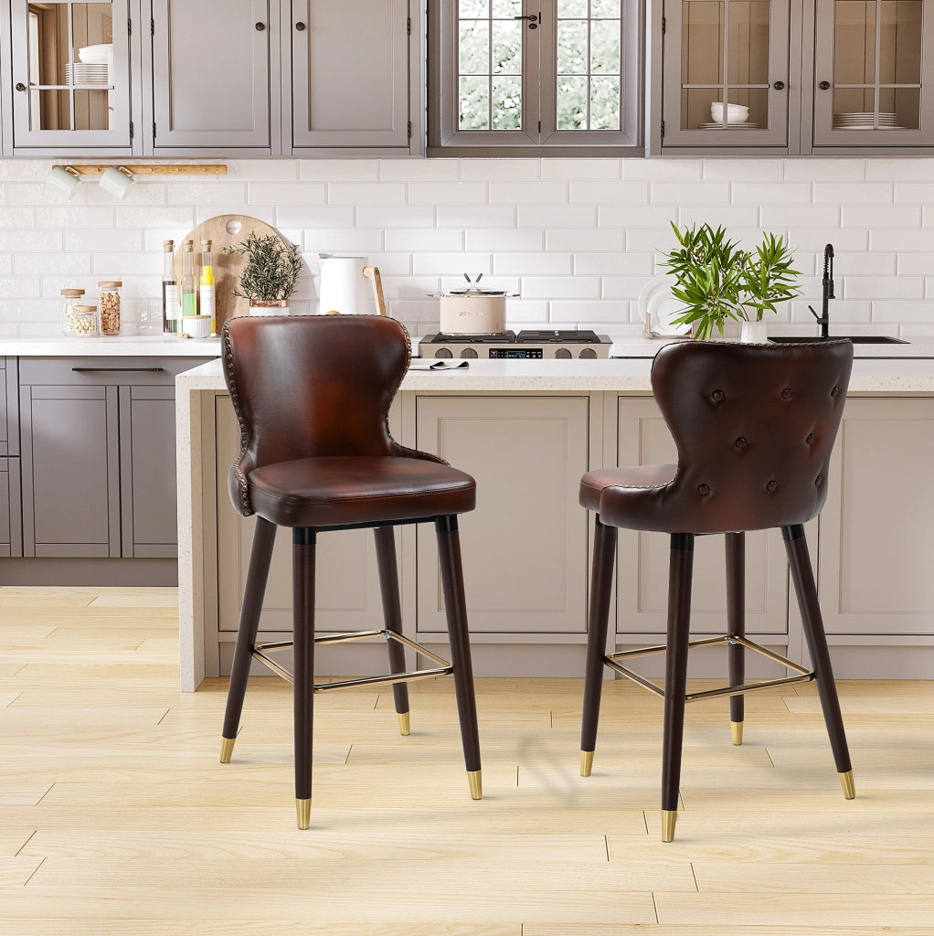 Set di 2 sgabelli da bar 52x53x101 cm con schienale basso; in legno marrone