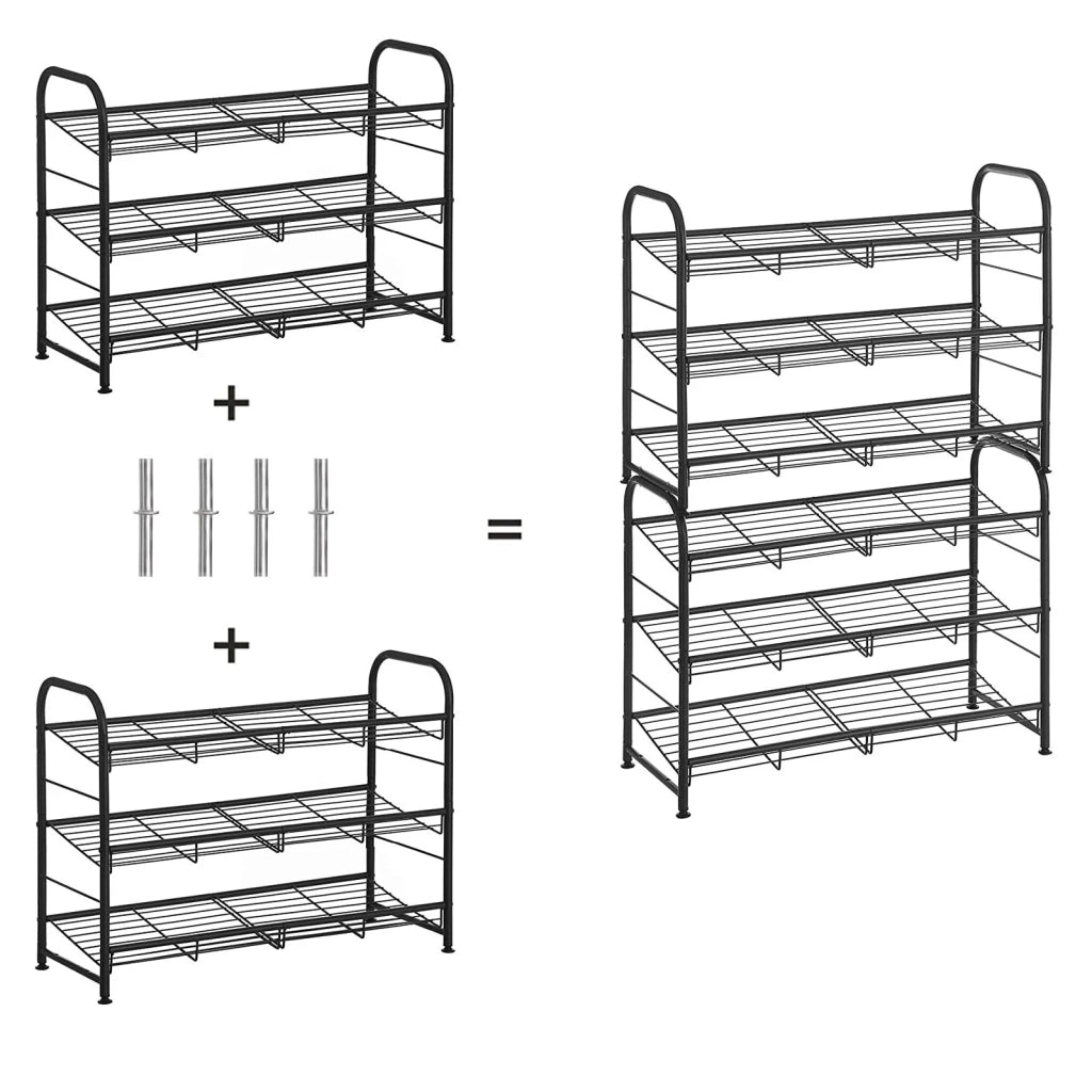 Scarpiera a 3 ripiani scaffale impilabile per un massimo di 12 paia di scarpe metallo 68,5 x 27,5 x 49,5 cm per tacchi alti scarpe da ginnastica pantofole nell'ingresso nero lmr066b01 12_0002630
