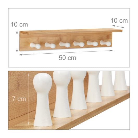 Portasciugamani in bambù portaoggetti 6 ganci appendiabiti mensola con ripiano 50 cm 3213107