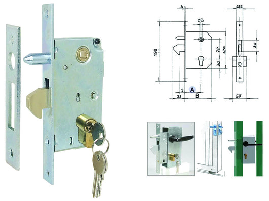 SERRATURA A INFILARE A GANCIO CON PERNO PER CANCELLO SCORREVOLE MM.30 A.447/S
