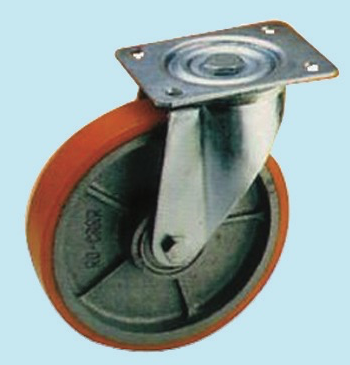 RUOTA POLIURETANO FORCELLA ROTANTE CON PIASTRA IN ACCIAIO ZINCATO MM.125A.90