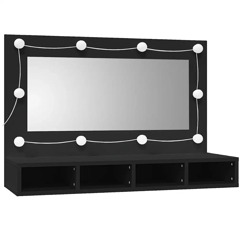 Mobile a Specchio con LED-Armadietto a Specchio Nero 90x31,5x62 cm
