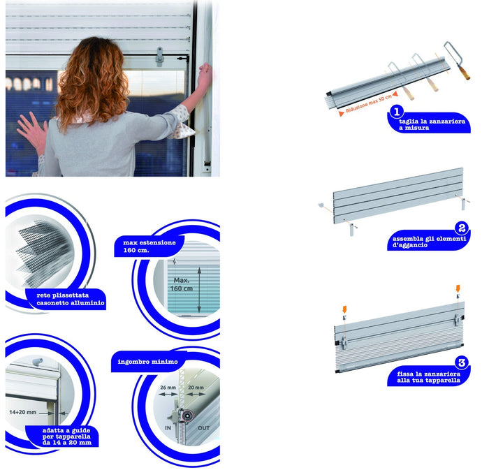 ZANZARIERA STOP INSET BIANCA PER TAPPARELLA MANUALE E MOTORIZZATA 100X160