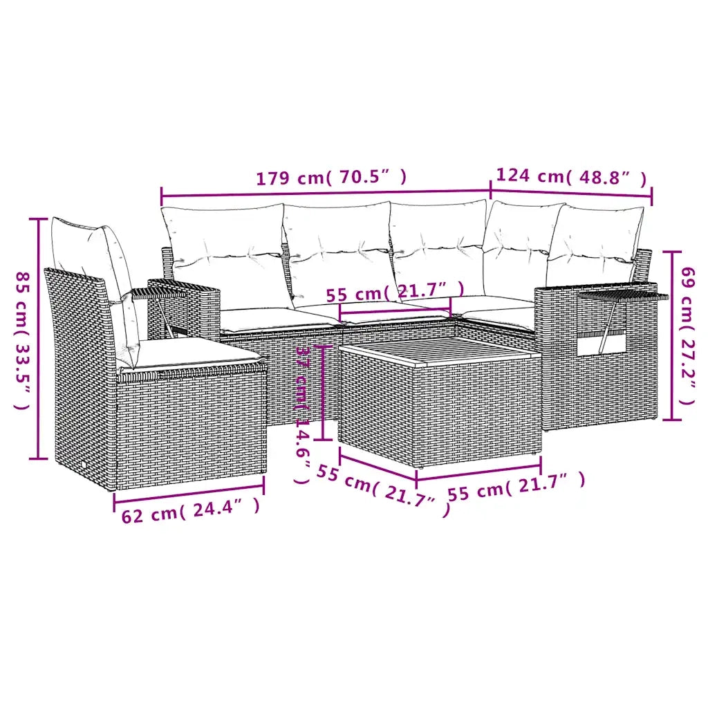 Set Divani da Giardino 6 pz con Cuscini Grigio in Polyrattan 3224570