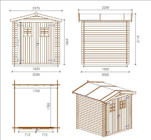 Casetta in legno BRISTOL  cm. 200X200 senza pavimento