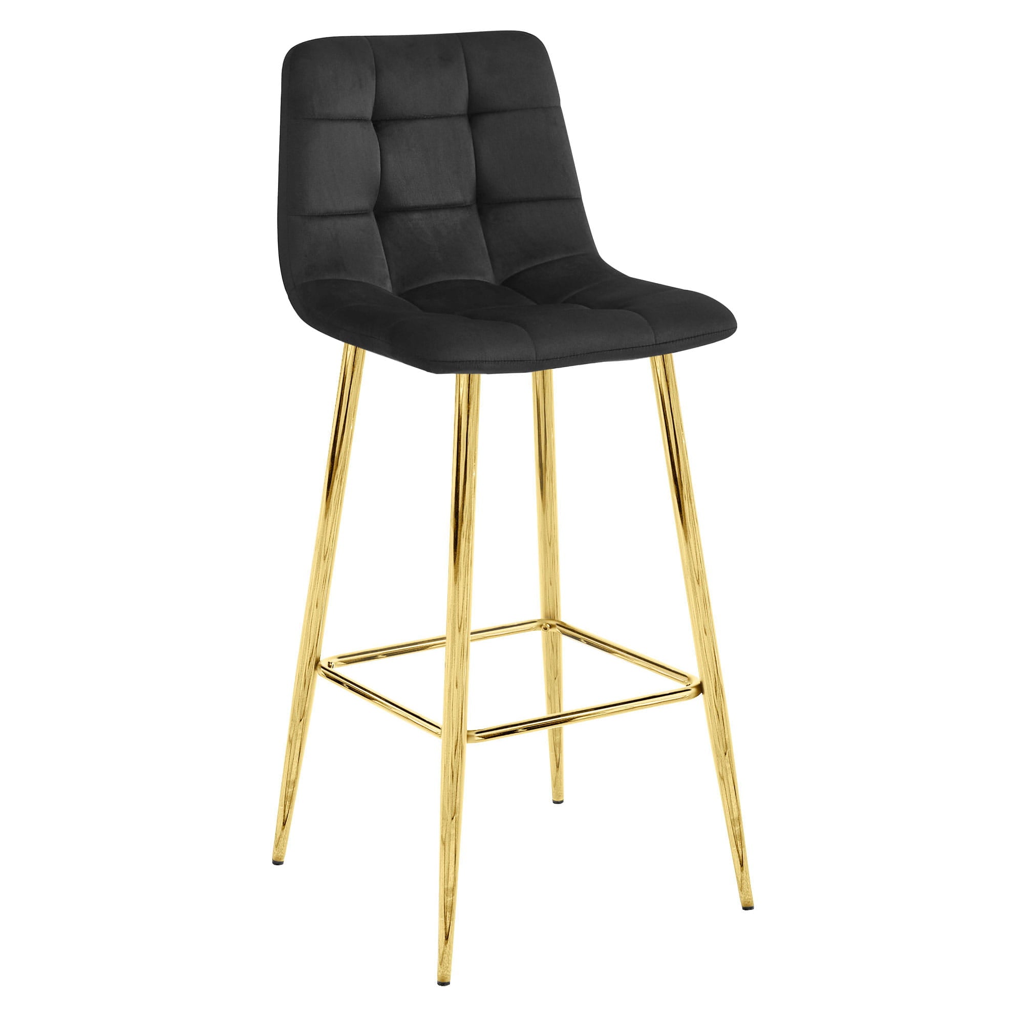 Sgabello Valora TEOTO in velluto nero con gambe dorate, design moderno x4