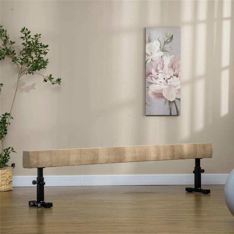 TRAVE GINNASTICA ARTISTICA DA CASA CON ALTEZZA REGOLABILE, RUOTE E PIEDINI ANTISCIVOLO, PER BAMBINI DA 3-12 ANNI, 226X31X59CM, MARRONE
