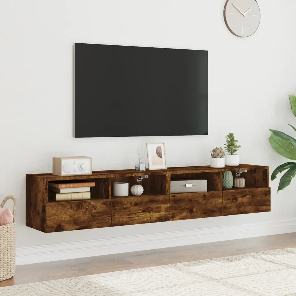 vidaXL Mobili TV a Muro 2 pz Rovere Fumo 80x30x30 cm Legno Multistrato