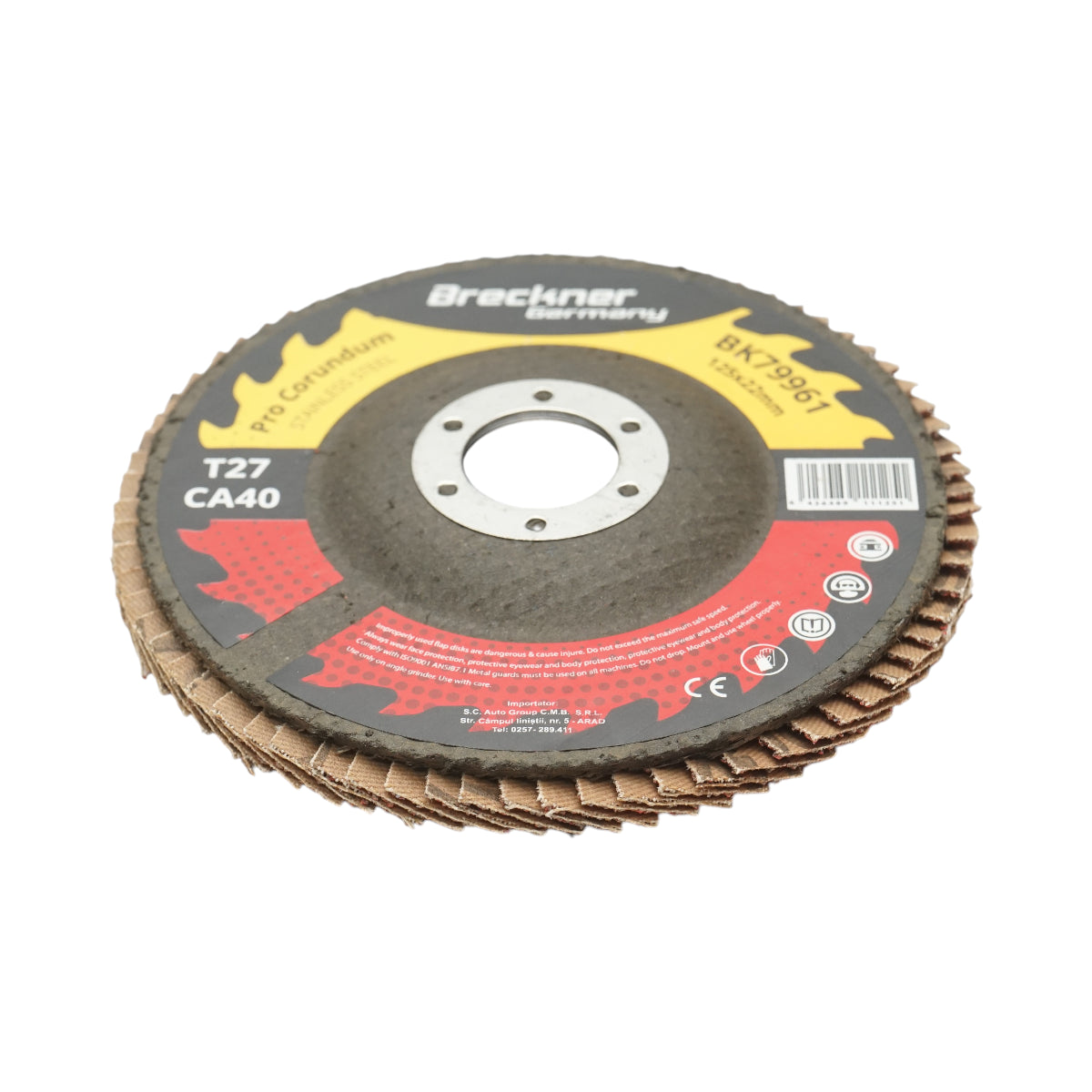 Disco lamellare abrasivo al corindone T27 CA40, 125x22mm per levigatura/lucidatura di acciaio inossidabile e metallo Breckner Germany