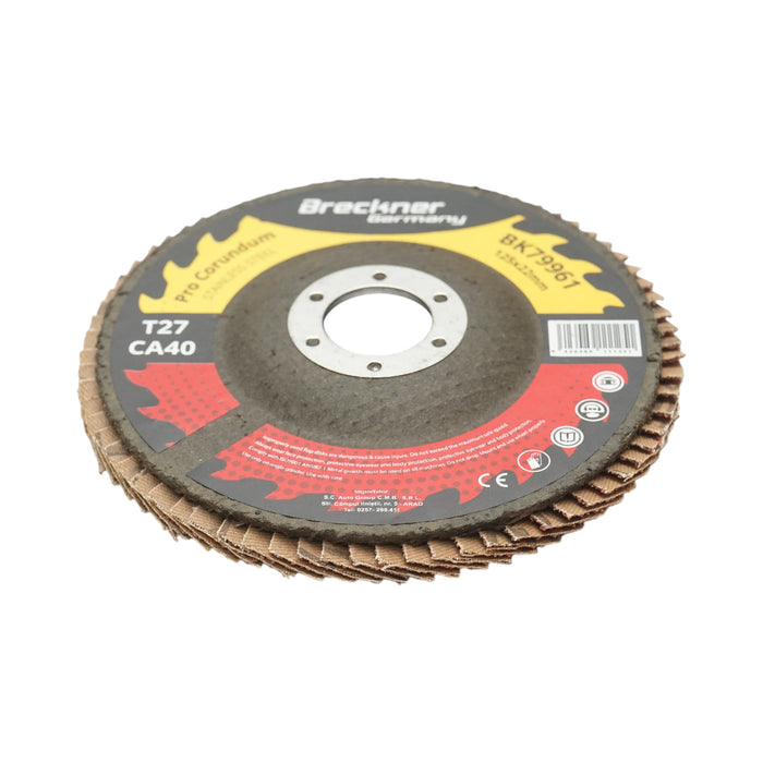 Disco lamellare abrasivo al corindone T27 CA40, 125x22mm per levigatura/lucidatura di acciaio inossidabile e metallo Breckner Germany