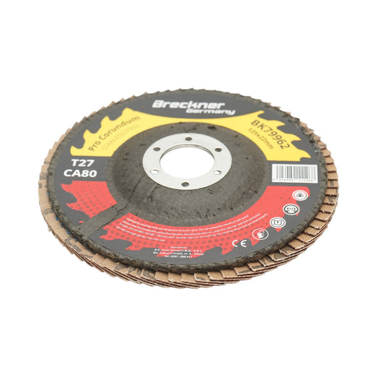 Disco lamellare abrasivo al corindone T27 CA80, 125x22mm per levigatura/lucidatura di acciaio inossidabile e metallo Breckner Germany