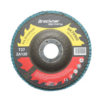 Disco lamellare abrasivo in zirconia T27 ZA120, 125x22mm per levigatura/lucidatura di metalli e acciaio inossidabile Breckner Germany