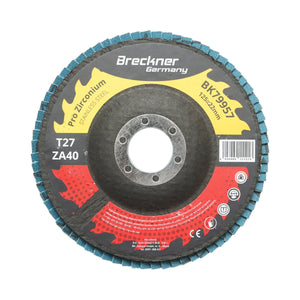 Disco lamellare abrasivo in zirconia T27 ZA40, 125x22mm per levigatura/lucidatura di metalli e acciaio inossidabile Breckner Germany