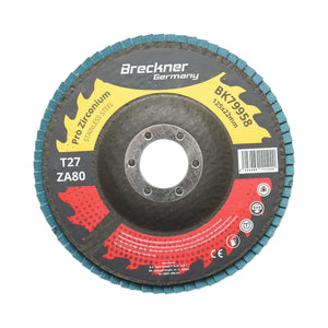 Disco lamellare abrasivo in zirconia T27 ZA80, 125x22mm per levigatura/lucidatura di metalli e acciaio inossidabile Breckner Germany