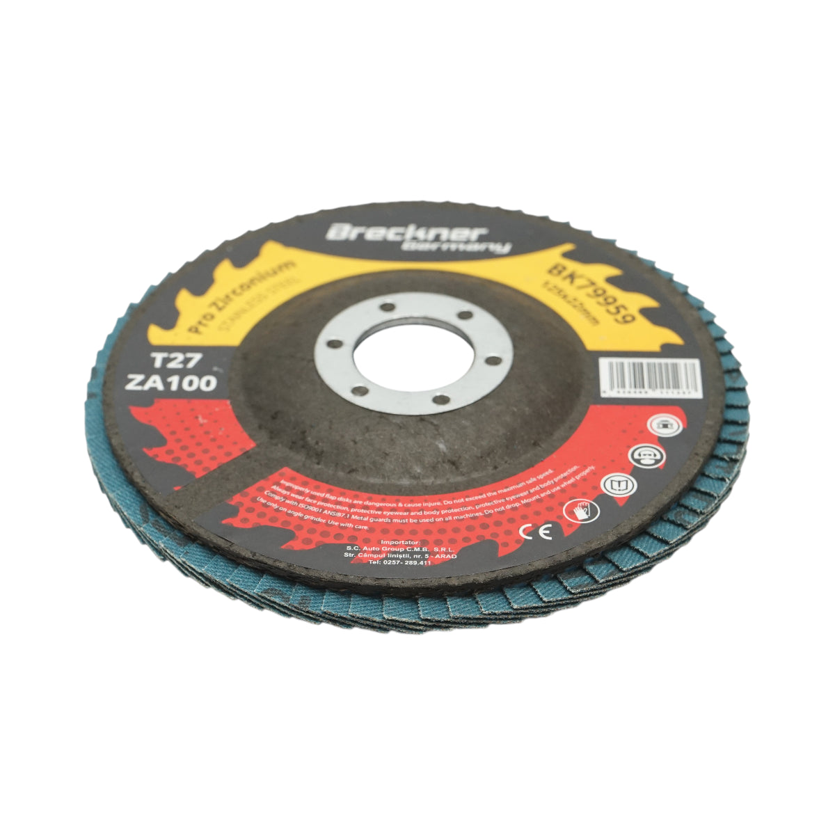 Disco lamellare in zirconia T27 ZA100, 125x22mm per levigatura/lucidatura di metalli e acciaio inossidabile Breckner Germany