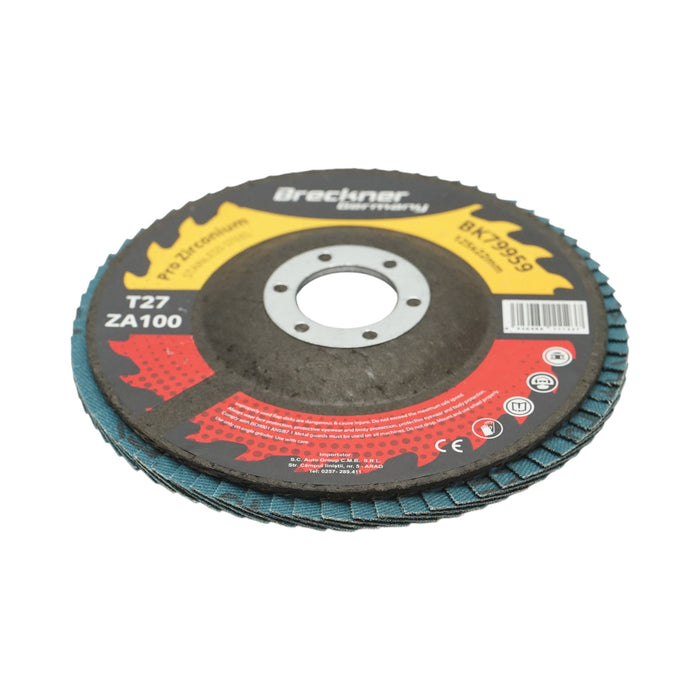 Disco lamellare in zirconia T27 ZA100, 125x22mm per levigatura/lucidatura di metalli e acciaio inossidabile Breckner Germany