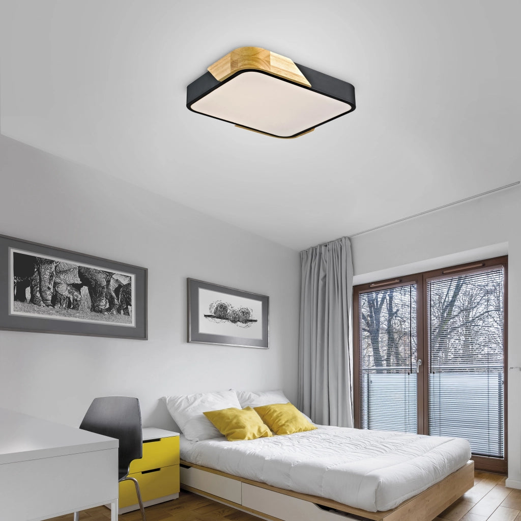Plafoniera quadrata 32cm nera/legno LED 24W BILA Just Light