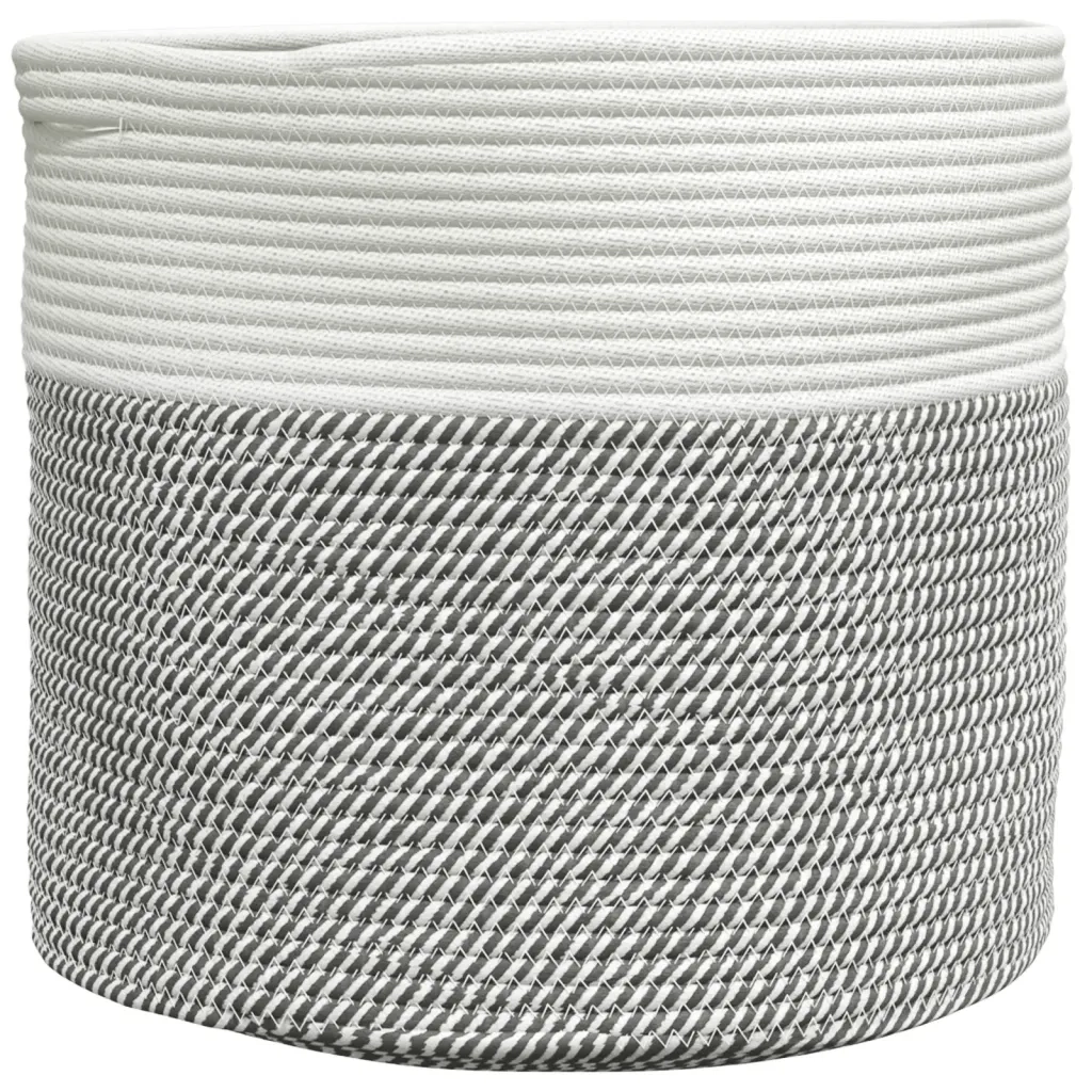 Cestino Portaoggetti Grigio e Bianco ?40x35 cm in Cotone CFW6847887