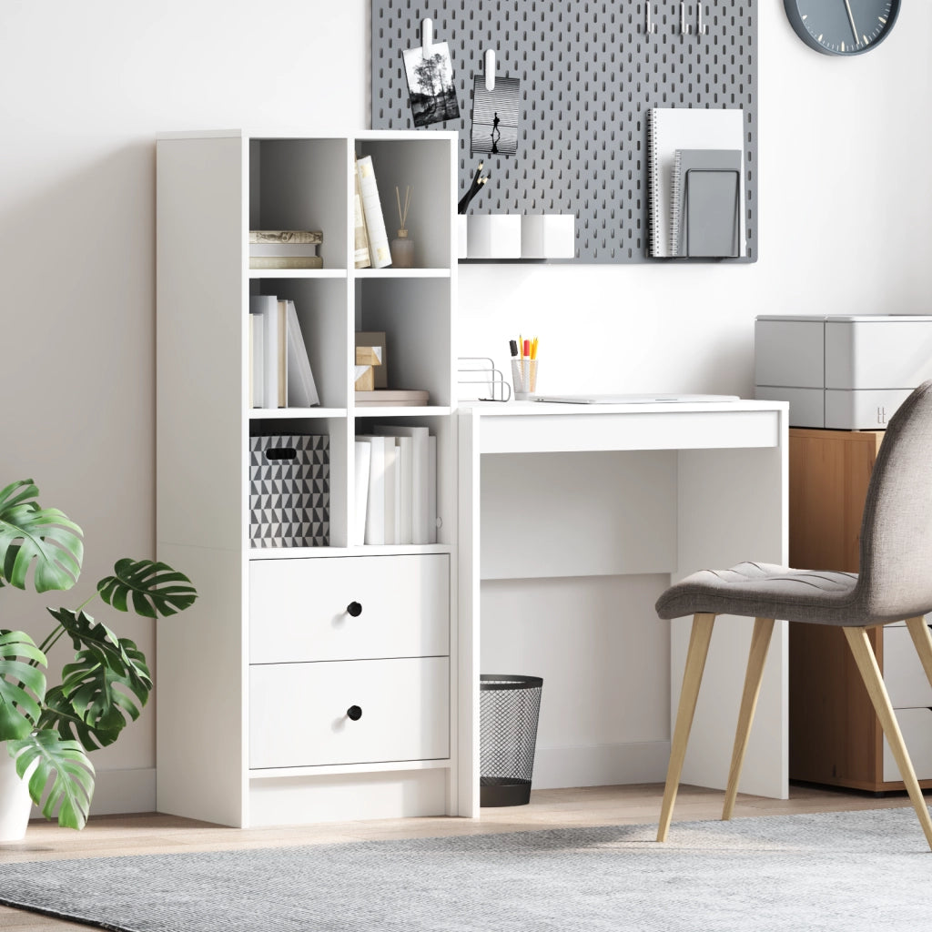 Scrivania con archiviazione in legno ingegnerizzato bianco