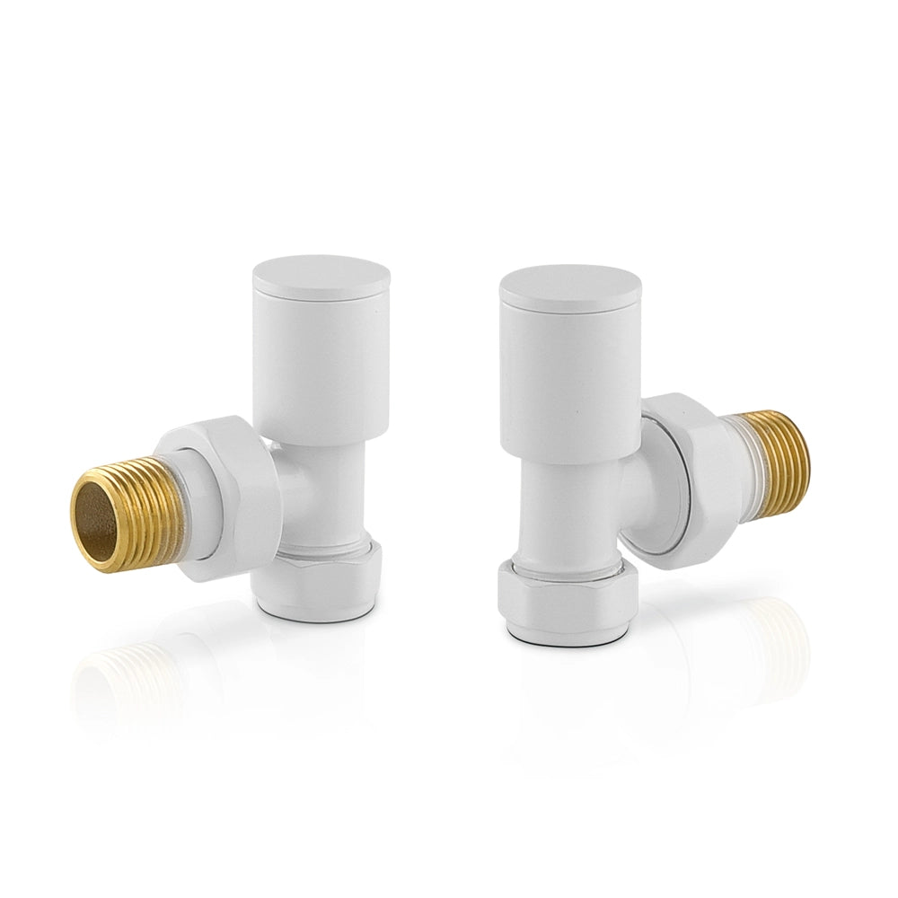 Valvole termoarredo tonde bianche con attacco G 1/2 e raccordo rame da 12 mm