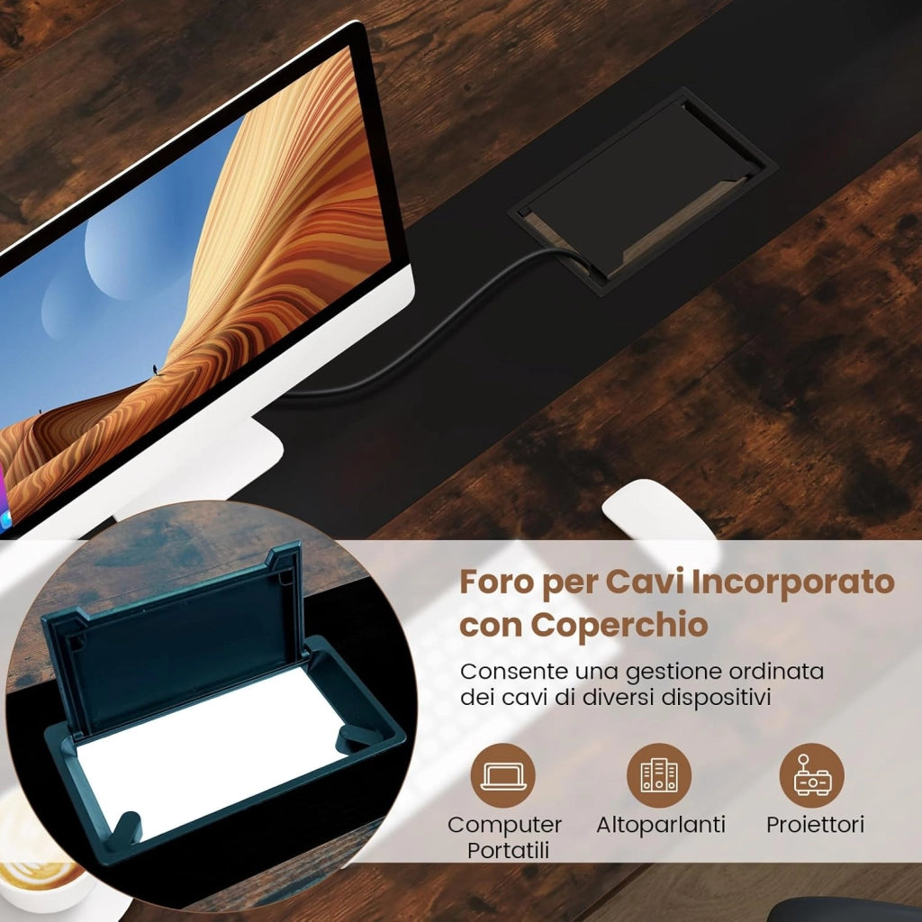 Tavolo da Conferenza 180 x 90 cm, Tavolo Rettangolare Grande per Riunioni per 8-10 Persone con Passacavi per Ufficio e Sala Riunioni