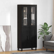 Credenza 2 pcs Rovere Nero Legno Stratificato e Vetro 3416097