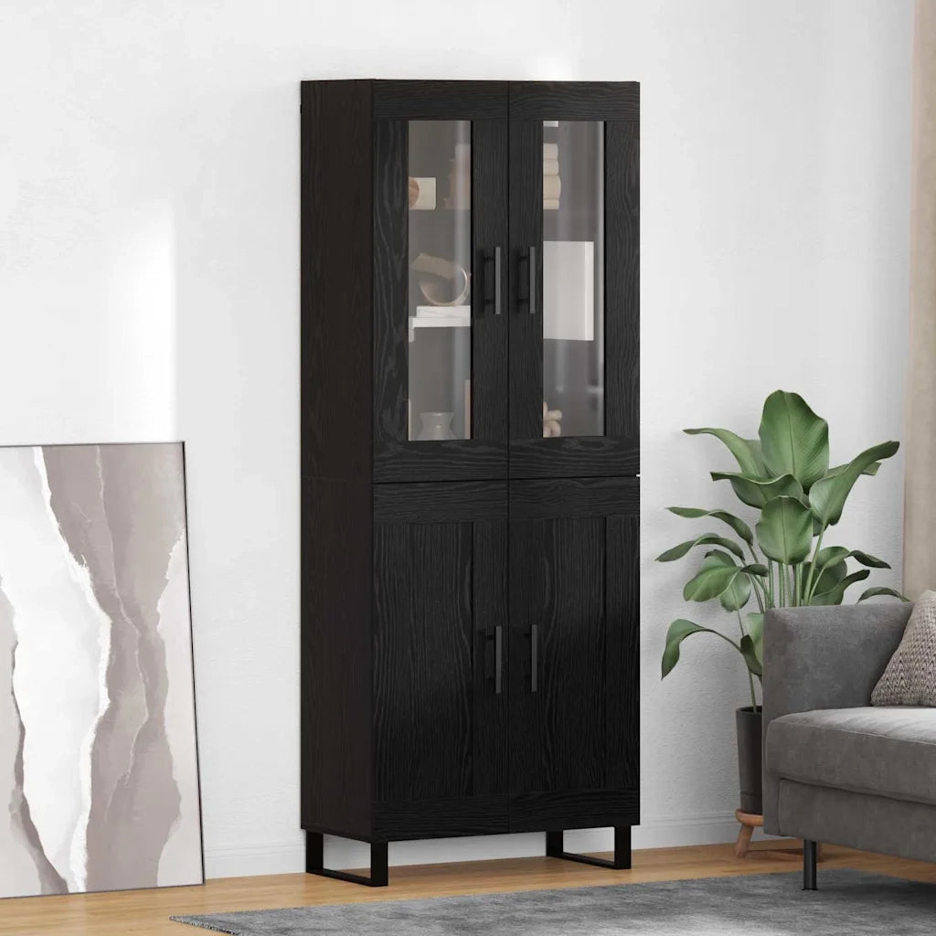 Credenza 2 pcs Rovere Nero Legno Stratificato e Vetro 3416097