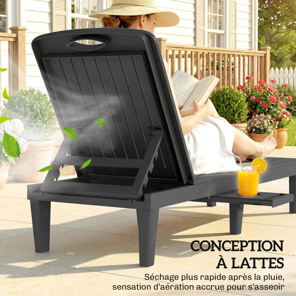 Chaise Longue Giardino 2 Pezzi in Plastica ¨C zephmum ¨C Grigio