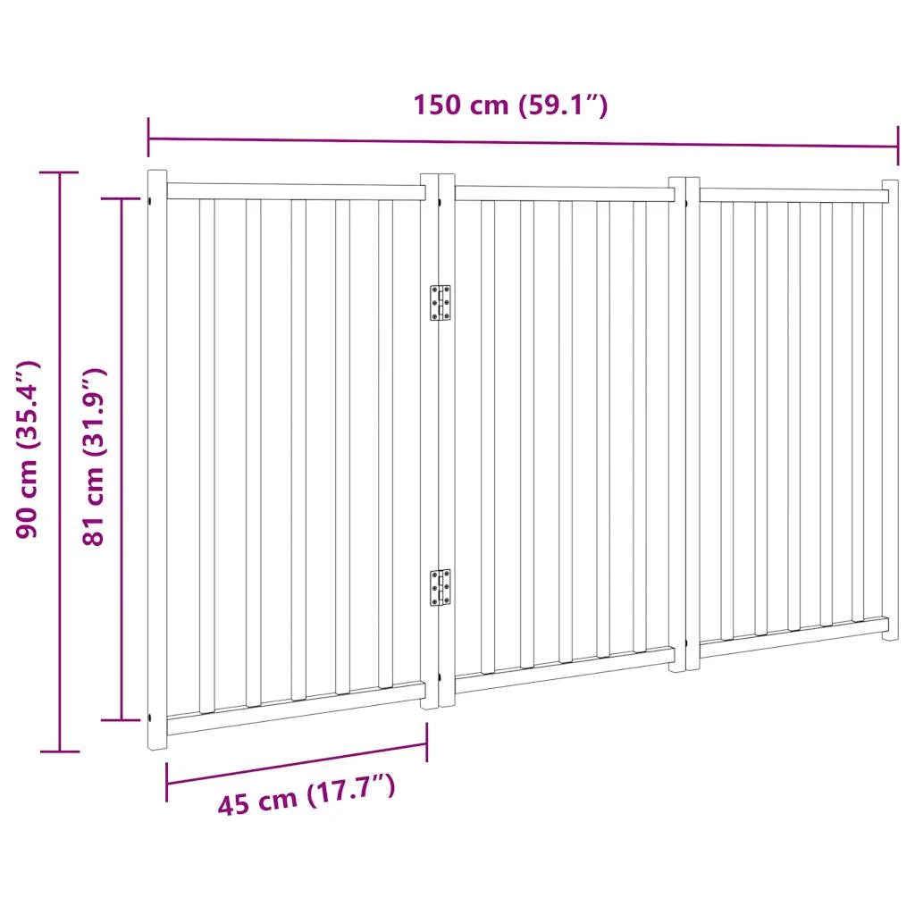 Cancelletto di sicurezza pieghevole per cani a 3 pannelli 150 cm in legno massello di abete nero 02_0023083