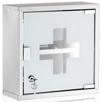 Armadietto Armadio Porta Medicinali Acciaio Inox Vetro Satinato 30x30x12 cm