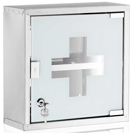 Armadietto Armadio Porta Medicinali Acciaio Inox Vetro Satinato 30x30x12 cm