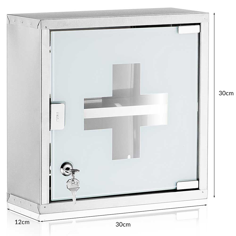 Armadietto Armadio Porta Medicinali Acciaio Inox Vetro Satinato 30x30x12 cm