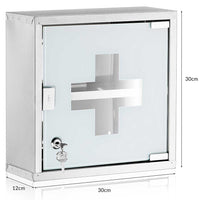 Armadietto Armadio Porta Medicinali Acciaio Inox Vetro Satinato 30x30x12 cm